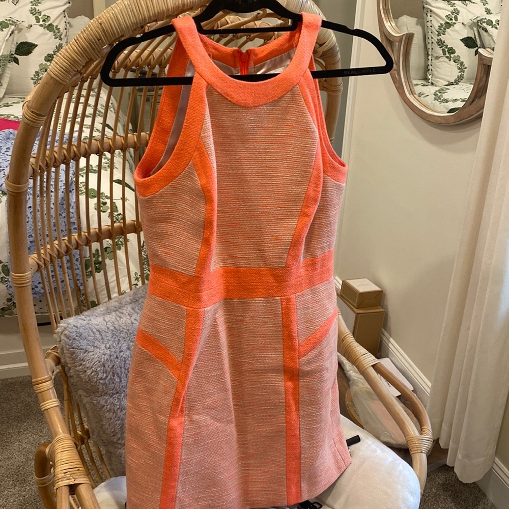 Milky coral tweed dress, excellent condition size 6